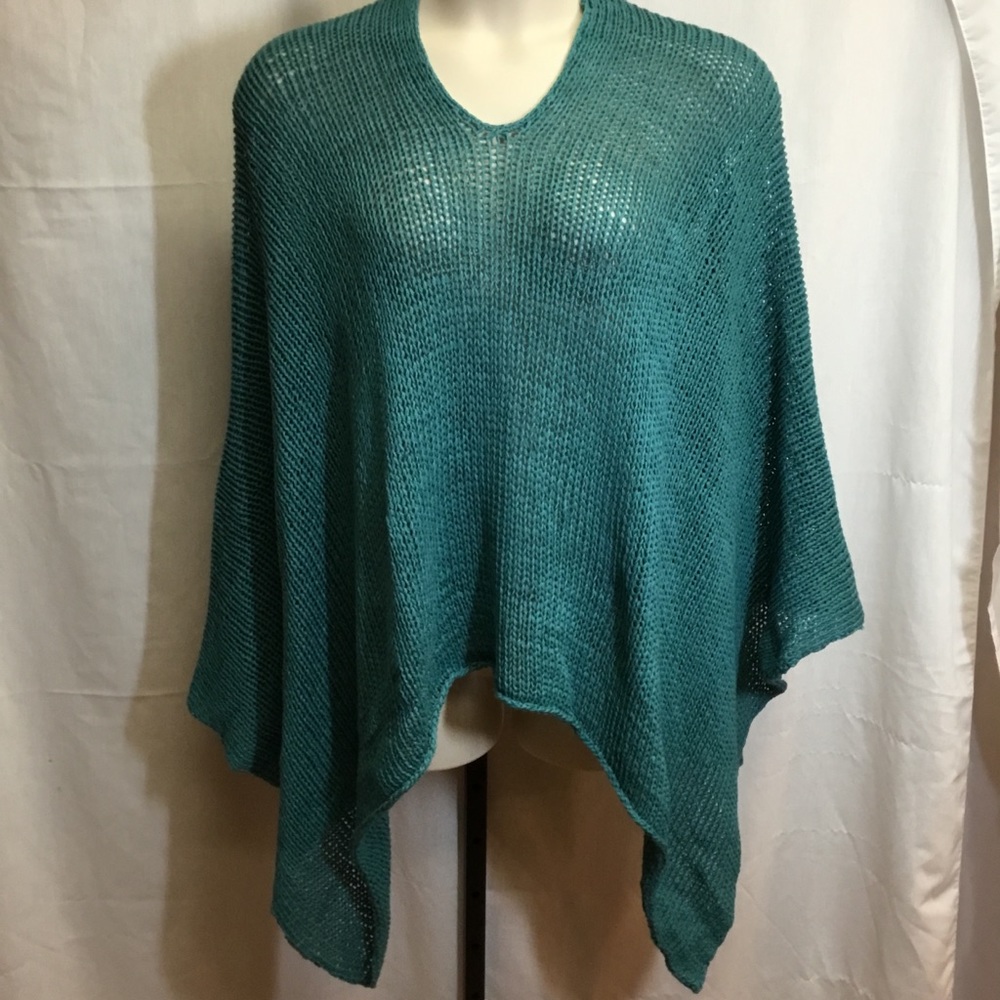 Aura Teal  Knit Poncho, EUC